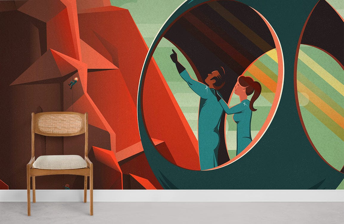 Chaise en bois avec dossier en cannage et siège rembourré, idéale pour affiche murale voyage spatial