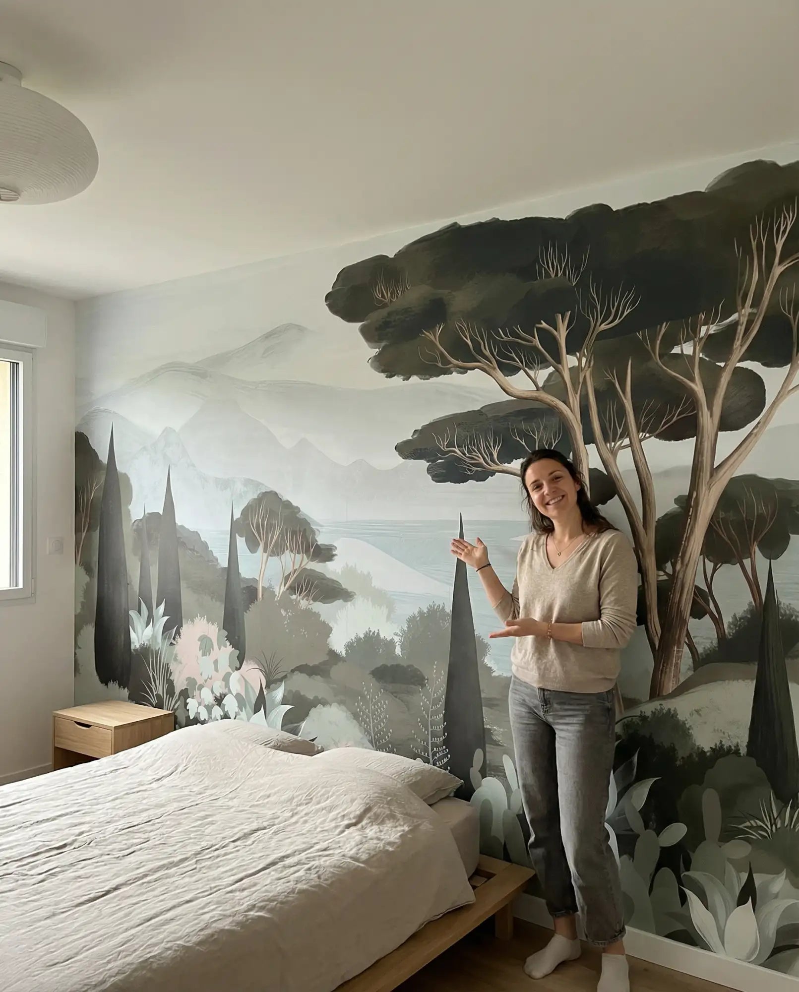 Art mural noir et blanc avec design d'arbre