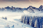 Fresque murale de montagnes enneigées évasion en papier peint panoramique - Vignette | Mr Papier Peint
