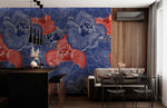 Fresque murale florissante aux fleurs bleues et corail - Vignette | Mr Papier Peint