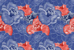 Fresque murale florissante aux fleurs bleues et corail - Vignette | Mr Papier Peint