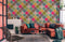 Papier peint panoramique coloré de style boho avec motifs ornementaux et grille