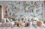 Papier peint panoramique floral et oiseaux bleus pour salon élégant - Vignette | Mr Papier Peint