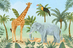 Papier peint faune aquarelle Éléphant Girafe Toucan en Jungle Tropicale - Vignette | Mr Papier Peint