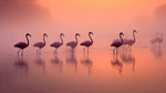 Papier peint flamants roses à l’aube sur les eaux tranquilles - Vignette | Mr Papier Peint