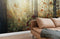 Sofa en tissu beige avec plaid gris, décoration personnalisée papier peint panoramique