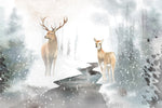 Papier peint cerfs Majestueux Cerf en Hiver forêt enneigée panoramique - Vignette | Mr Papier Peint