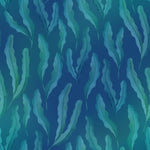 Papier peint marin algues vertes ondulées sur fond bleu aquarelle - Vignette | Mr Papier Peint