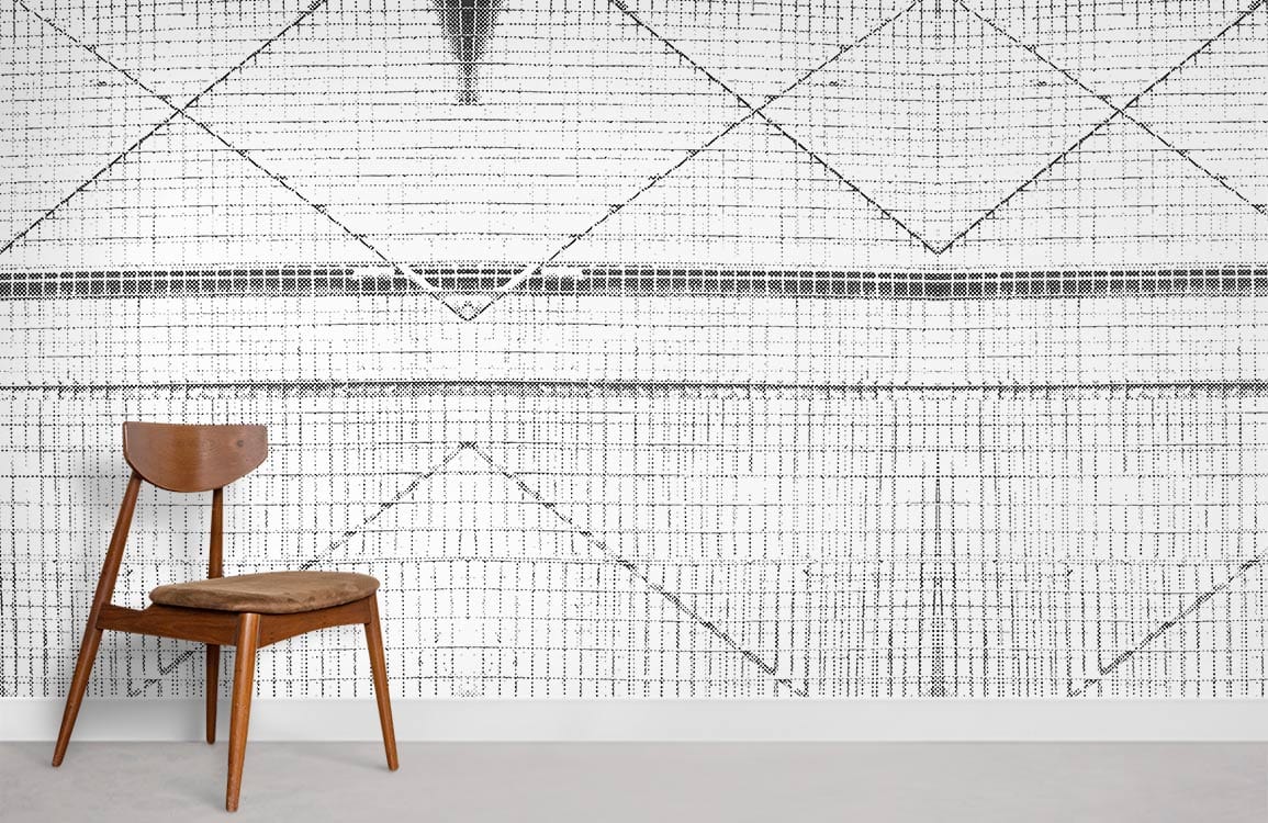 Chaise en bois moderne avec siège en tissu brun, idéale pour un papier peint mural géométrique