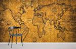 Papier peint mural carte Monde Vintage Jaune évasion et découverte - Vignette | Mr Papier Peint