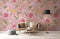 Papier peint mural fleurs roses tendres avec motif floral rose pour décoration intérieure