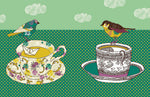 Papier peint mural oiseaux et théières pour un espace paisible - Vignette | Mr Papier Peint