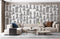 Sofa sectionnel moderne beige avec papier peint panoramique d’échecs, contact Mr-Papier-Peint
