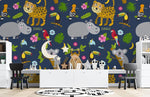 Papier Peint Mural Fête des Animaux Bleu Marine Jungle Enchantée - Vignette | Mr Papier Peint