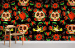 Papier peint mural fleurs et squelette élégance florale et mystère - Vignette | Mr Papier Peint