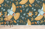 Peint mural oiseaux Envolée poétique sur fond vert profond - Vignette | Mr Papier Peint
