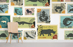 Papier peint mural timbres animaux une fresque vivante et colorée - Vignette | Mr Papier Peint