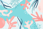 Papier peint floral tendance Corail et Algues en Rose Bleu et Sarcelle - Vignette | Mr Papier Peint