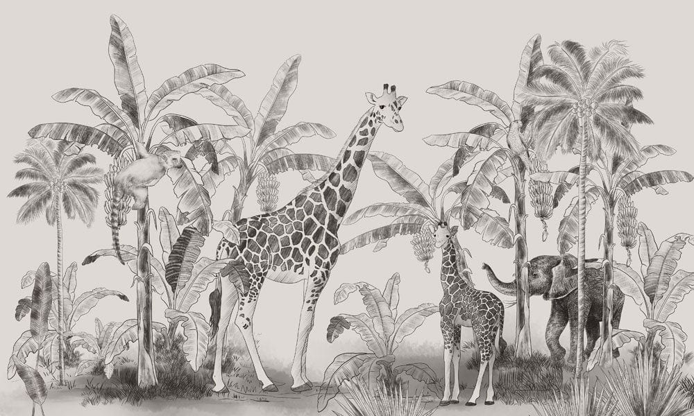 Animaux tropicaux dans une fresque murale dessinée - Le meilleur Papier peint panoramique Sur mesure