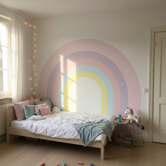 Papier peint enfantin Arc-en-ciel Mignon avec arc-en-ciel pastel onirique