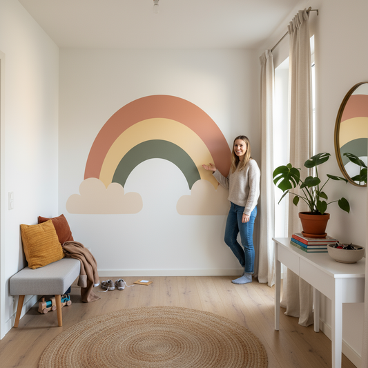 Autocollant mural arc-en-ciel bohème et nuages pour déco enfants Arche