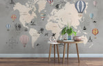 Carte du monde fantaisiste en montgolfière - Papier peint mural - Vignette | Mr Papier Peint