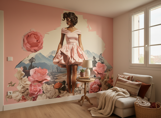 Robe rétro rose vintage, plus qu’un décor mural à impact émotionnel
