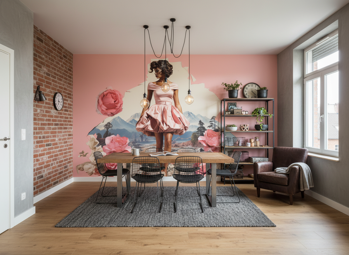 Robe rose à volants et épaules dénudées, plus qu’un décor mural émotionnel