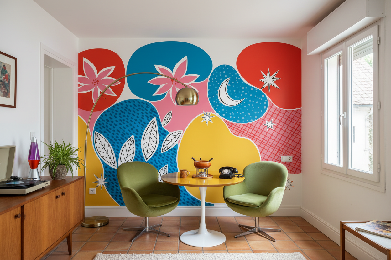 Papier peint panoramique Collages Végétaux avec motifs rétro vibrants