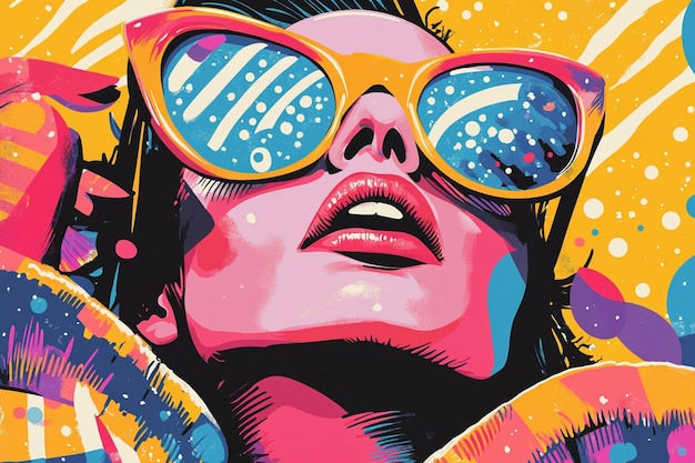 Lunettes solaires vibrantes Éclats Pop Festifs avec monture jaune et lentilles bleues cosmiques