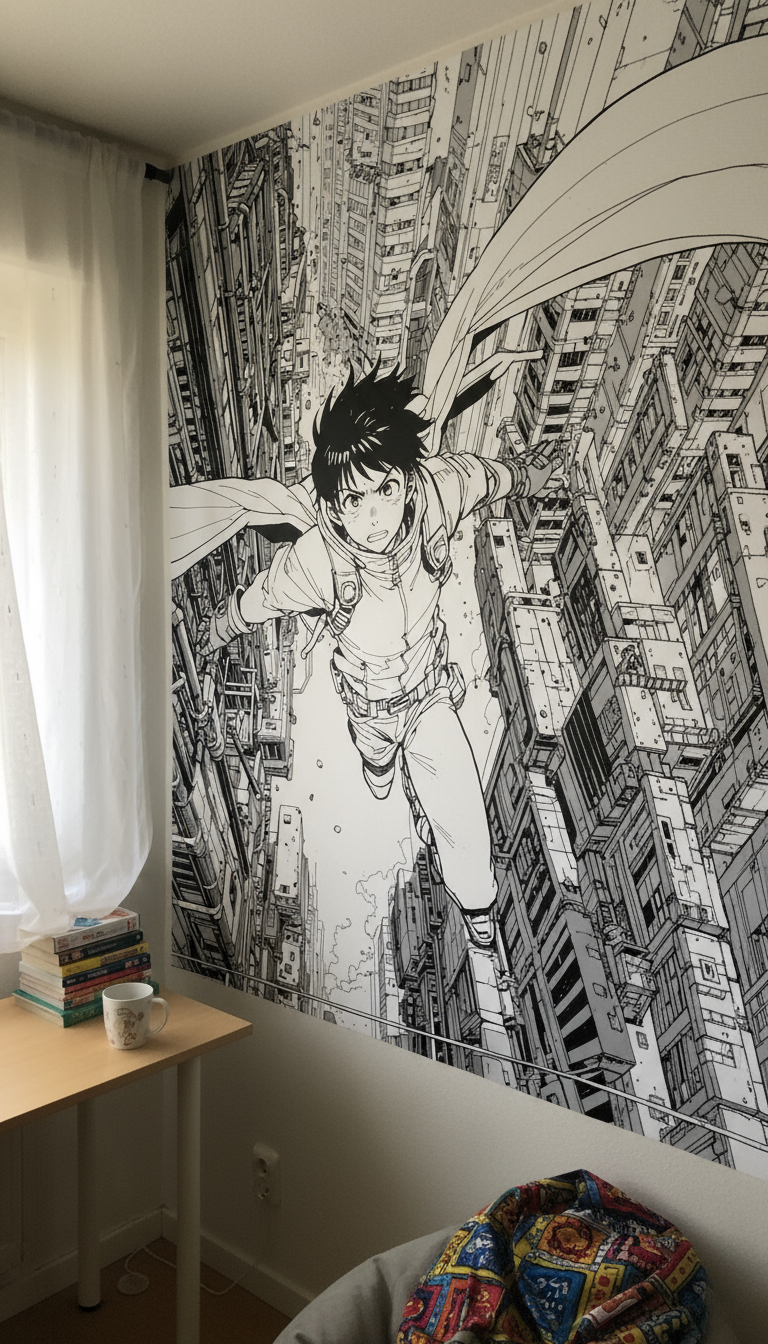 Papier peint panoramique sur mesure Envol Cyberpunk avec Attack on Titan