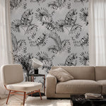 Feuilles noires sur papier peint mural gris - Vignette | Mr Papier Peint