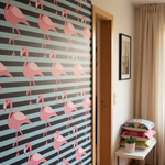 Flamant rose et rayures bleues papier peint panoramique moderne - Vignette | Mr Papier Peint