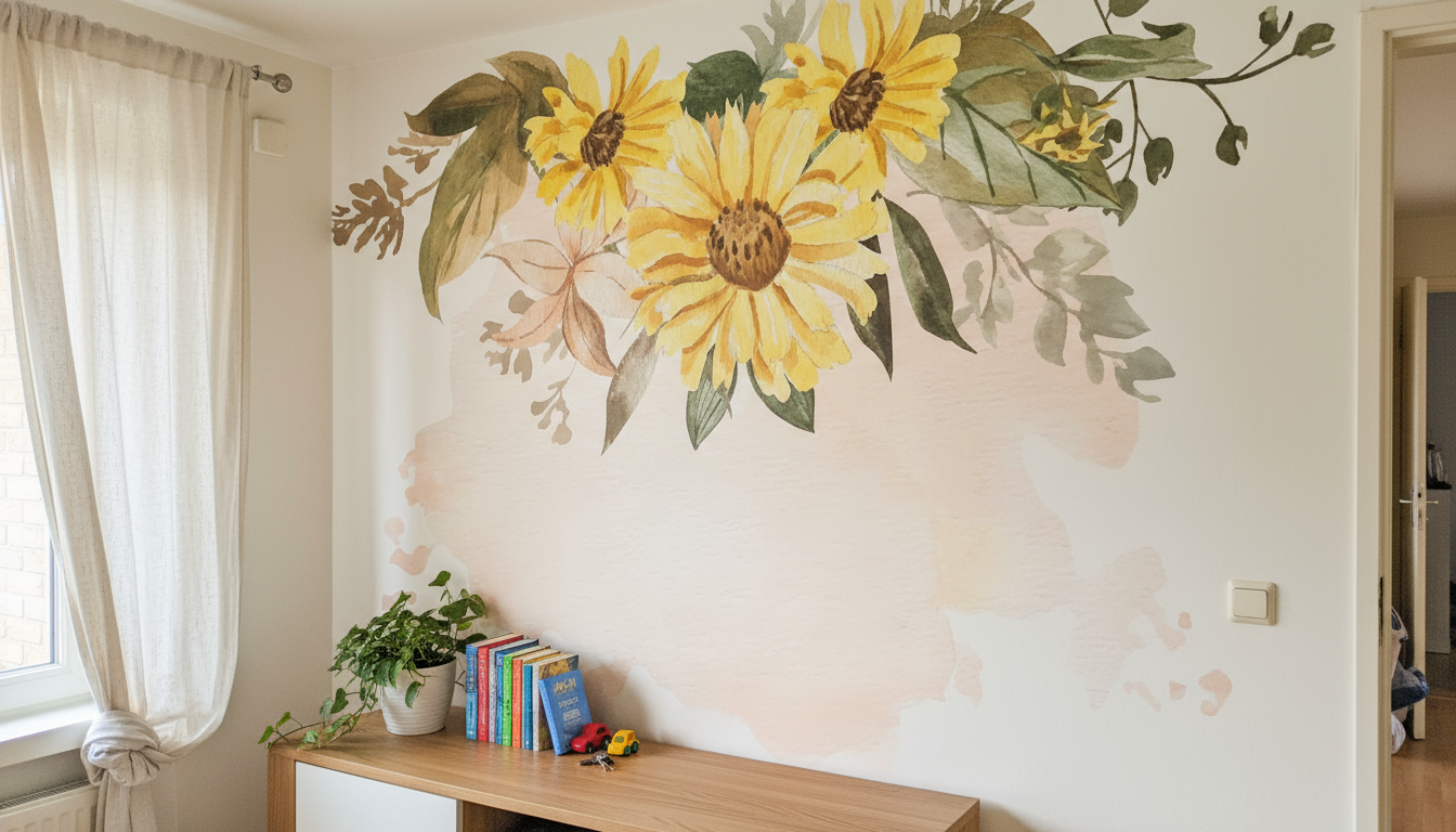 Papier peint panoramique fleurs sauvages tournesol jaune vibrant