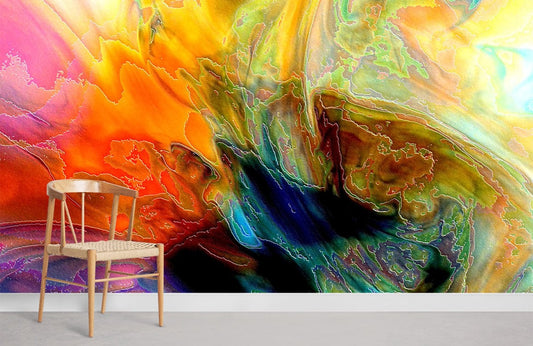 Chaise en bois avec dossier à épingles et siège tissé, idéale pour une fresque murale abstraite