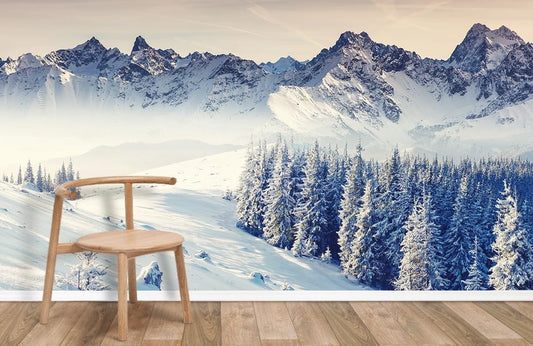 Fresque murale de montagnes enneigées - Le meilleur Papier peint panoramique Sur mesure