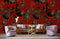 Fresque murale Fleur en Ornement avec motif floral rouge noir or brillant