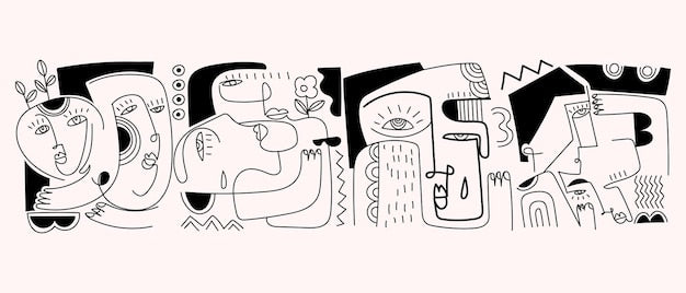 Illustration abstraite noir et blanc pour papier peint panoramique Frissons Géométriques