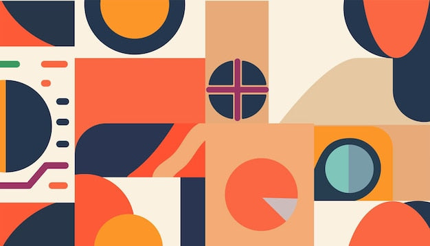 Papier peint panoramique Géométrie Sacrée avec formes géométriques abstraites orange, bleu marine et beige