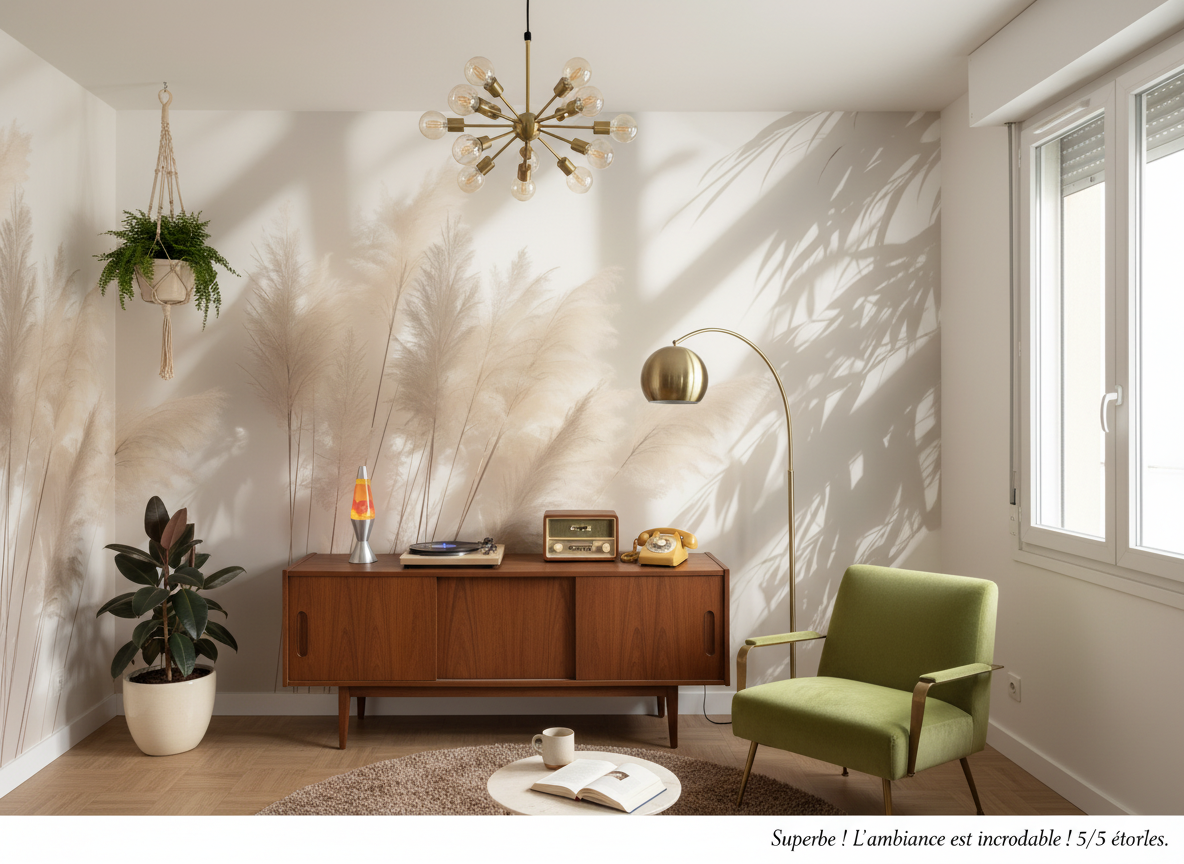 Vaisselier mid-century en bois, portes coulissantes, finition marron chaud