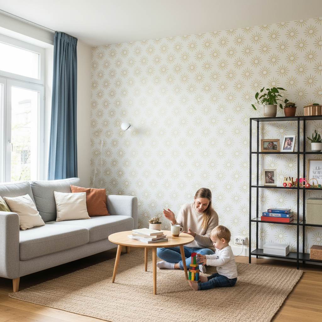 Canapé gris avec coussins orange et blanc, design moderne en tissu