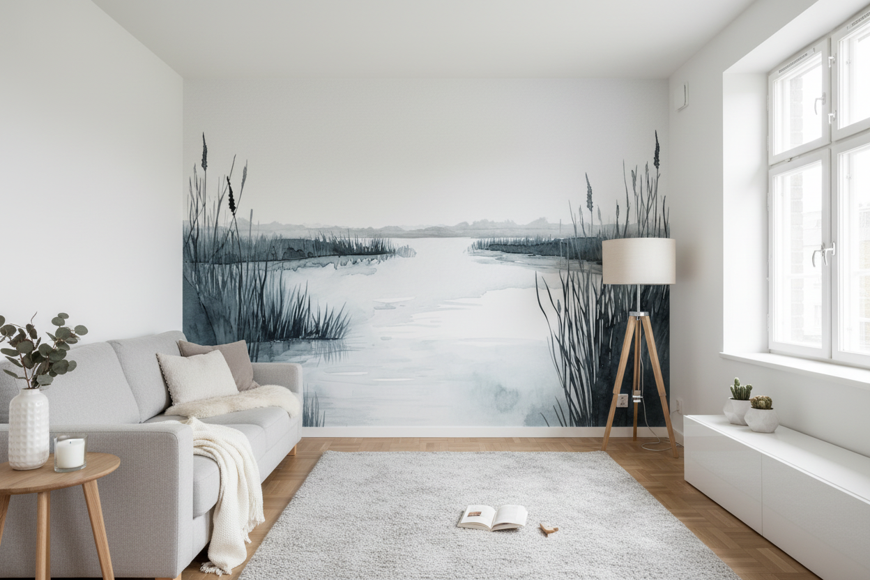 Papier peint panoramique zones humides Marécages Brumeux salon minimaliste