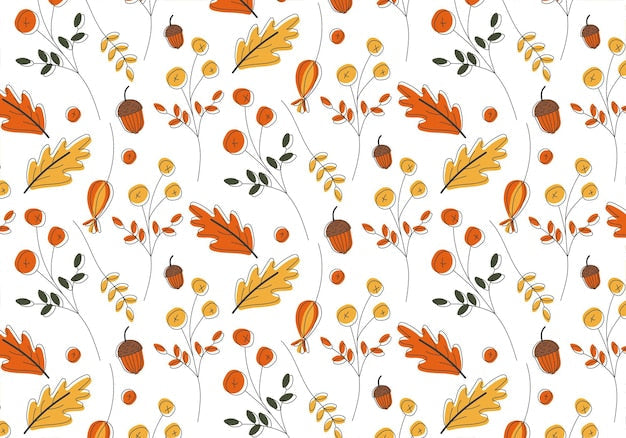 Papier peint panoramique motif feuilles automne orange jaune brun fond blanc