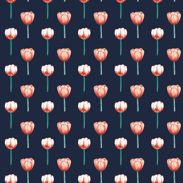 Papier peint motif tulipes aquarelle corail fond marine pour chambre