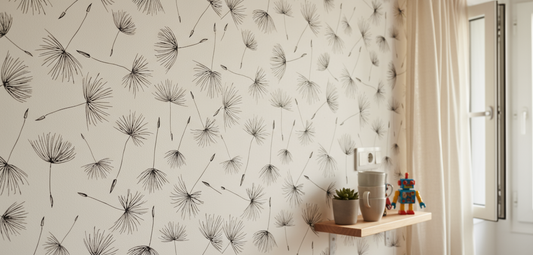 Papier peint motif pissenlit esquissé main sur fond crème