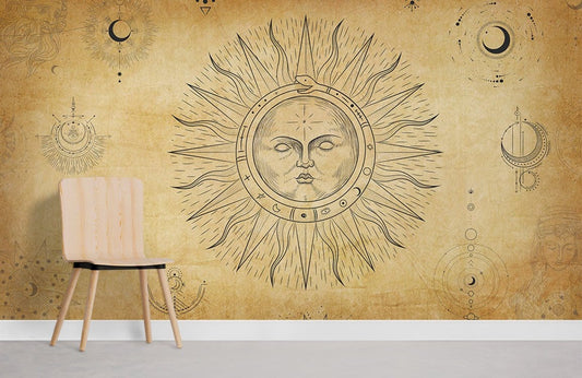 Murale artistique du soleil en papier peint - Le meilleur Papier peint panoramique Sur mesure