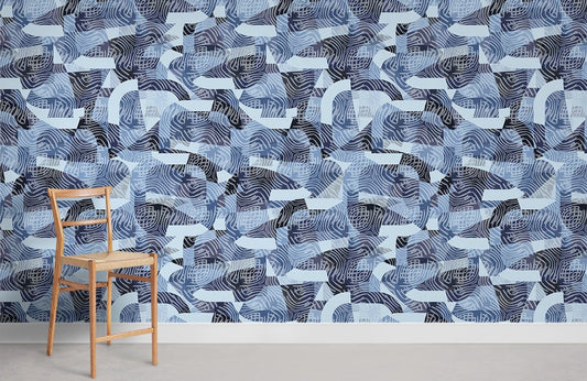 Murale d’art abstrait bleue en papier peint - Le meilleur Papier peint panoramique Sur mesure