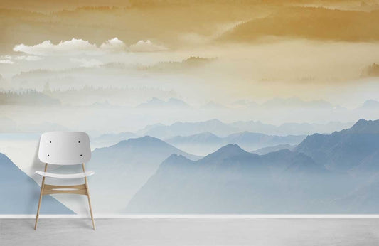 Murale de Brouillard au Sommet de la Montagne - Le meilleur Papier peint panoramique Sur mesure
