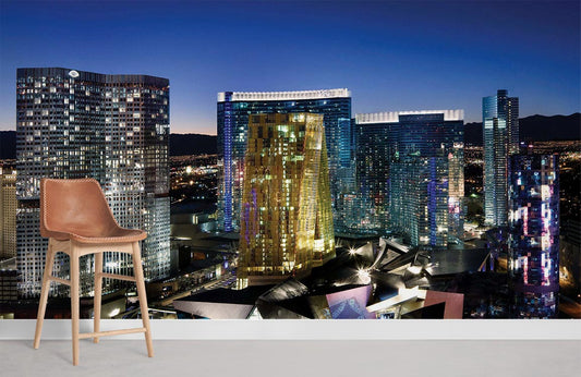 Tabouret en cuir marron avec siège en bois, idéal pour Murale de papier peint Las Vegas