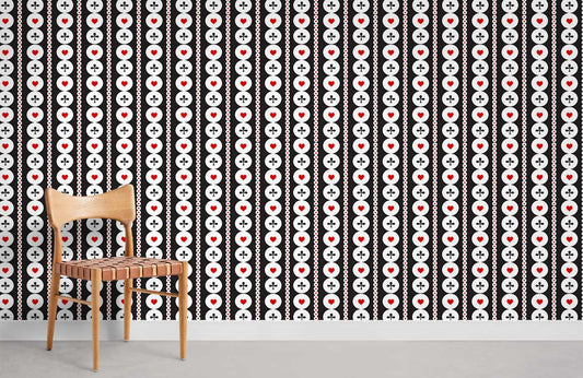 Murale de Papier Peint Poker Cercle avec motifs de cœurs rouges et trèfles noirs